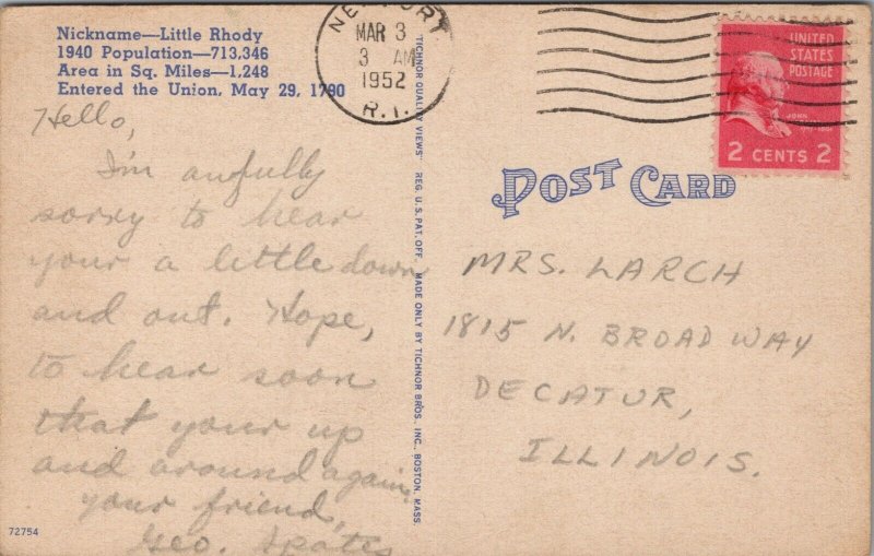 Greetings from Rhode Island Postcard PC538