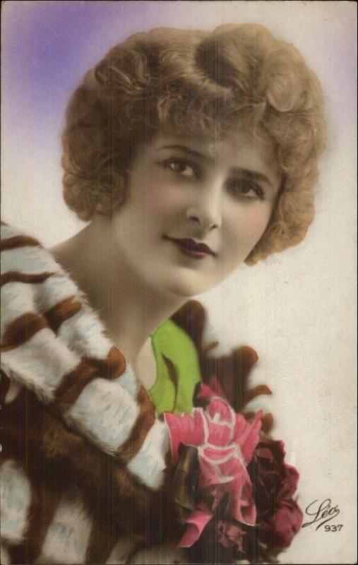 Beautiful French Woman 1920s Short Hair Lipstick Tinted Rppc