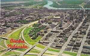 Aerial View of Downtown Omaha Nebraska Freeway System and Missouri River