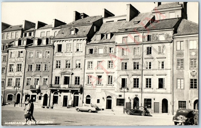 c1940s Warszawa, Poland RPPC Stare Miastro Downtown Real Photo Cars Warsaw A193