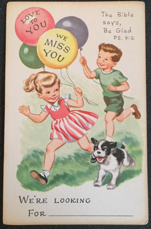 Postcard Unused Young Boy/Girl/Dog “The Bible says...” LB