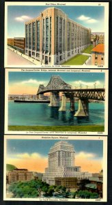 #785o Montreal (3) Pcs Dominion Square, Ship Under J.Cartier Bridge Unused Linen