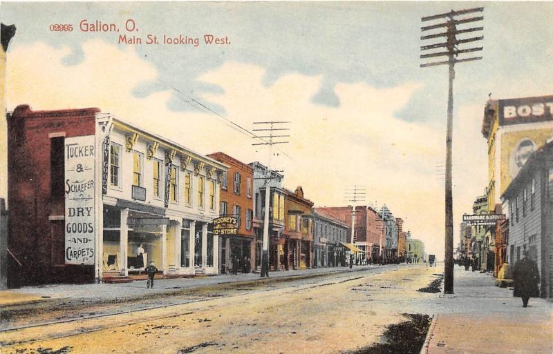 B8/ Galion Ohio Postcard c1910 Main Street Mooney's Store Tucker Schaeffer 2