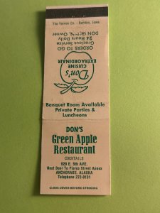 Vintage Matchbook Cover Don's Green Apple Restaurant Anchorage, Alaska MB180