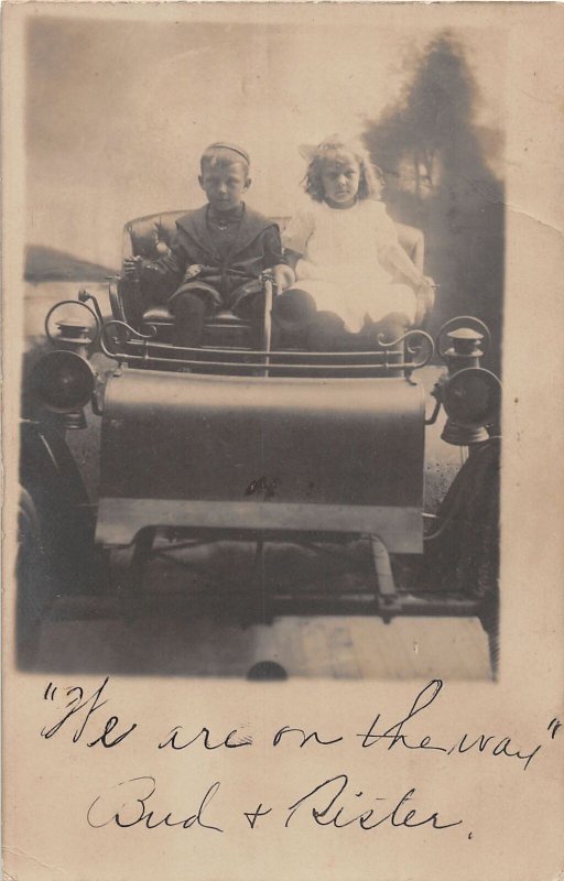 J46/ Chicago Illinois RPPC Postcard c1910 Studio Children Driving Auto 350