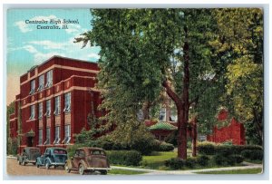 c1940 Centralia High School Building Campus Cars Centralia Illinois IL Postcard 