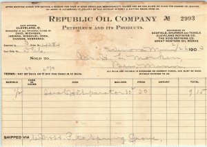 1903 Republic Oil Company Receipt Letterhead Petroleum Products Antique Paper R1