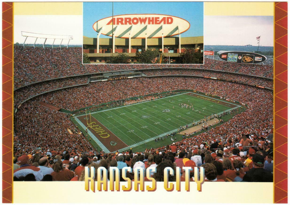 KANSAS CITY CHIEFS FOOTBALL STADIUM ARROWHEAD STADIUM AERIAL VIEW POSTCARD