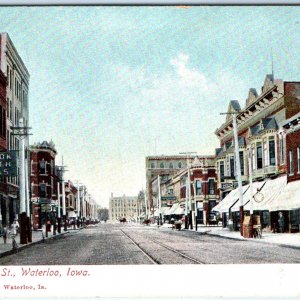 c1910s Waterloo, IA East E 4th St Stores Litho Photo Postcard Vtg Downtown A62