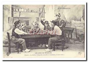 Bourbonnais Old Postcard The joys Sunday (card players)