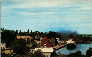 Postcard ON Little Current Steamer Norgama Esso Gas Station 1960s S107