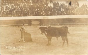 Juarez Mexico 1920s RPPC Real Photo Postcard Bullfight Matador Killing The Bull