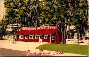 Linen Postcard Red Barn Restaurant US 41 South Lake City, Florida