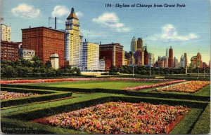 Skyline Chicago Grant Park IL Illinois Linen Postcard PM Cancel WOB Note VTG 