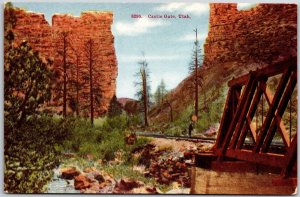 Castle Gate Salt Lake City Utah Grand Railroad Track Bridge Postcard