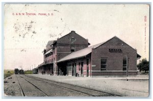 1910 C. & N. W. Depot Station Railroad Train Pierre South Dakota SD Postcard