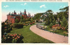 Vintage Postcard Maine General Hospital Bldg. Western Promenade Portland Maine