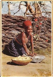 Zulu Woman Natal Cooking Africa African Tribe Fruit Basket  Rare Photo Postcard