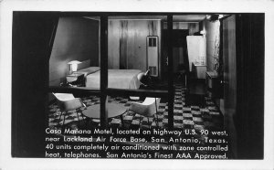San Antonio Texas 1950s RPPC Real Photo Postcard Casa Manana Motel Room