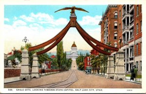 Utah Salt Lake City Eagle Gate Looking Towards State Capitol Curteich