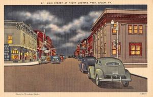 Salem Virginia Main Street At Night Scene Linen Antique Postcard K14275