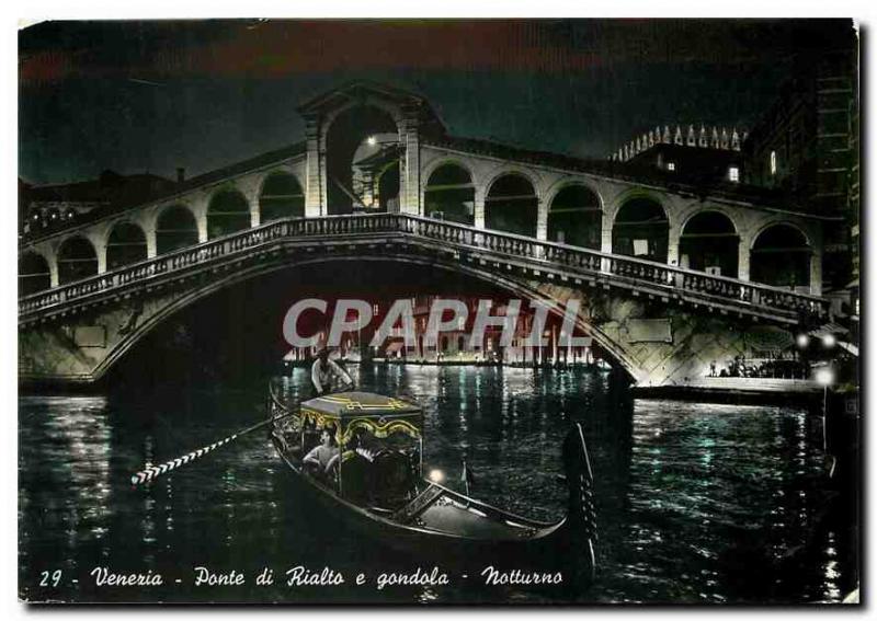 Modern Postcard Venezia Rialto Bridge and Gondola Night