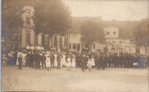 1910s Pollnow Germany Postmark Store Fronts Crowd People RPPC Photo Postcard