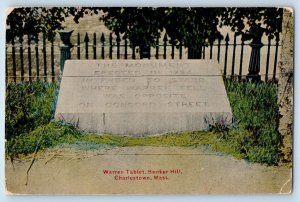 1911 Warren Tablet Bunker Hill Stone Monument Charlestown Massachusetts Postcard