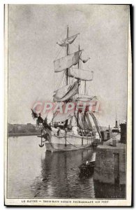 Postcard Old Boat Sailing Le Havre Three masts unloading its cargo