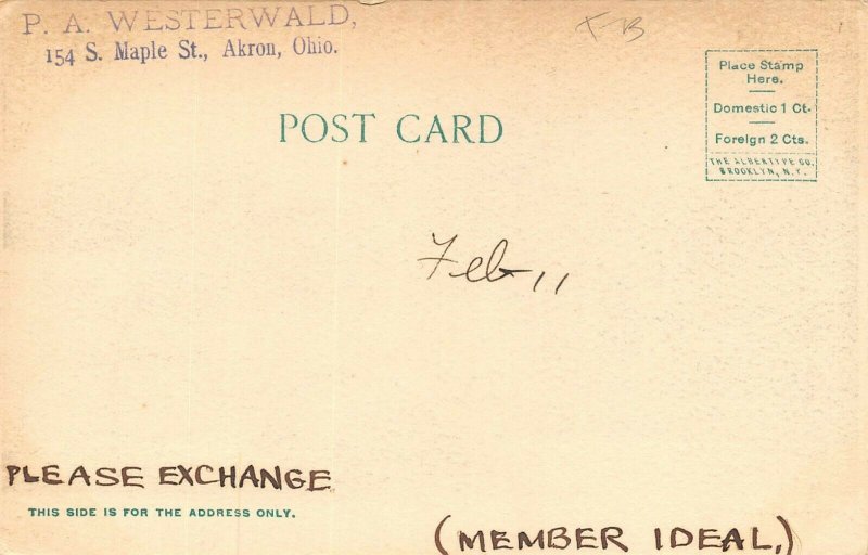 LP99 Akron Ohio Postcard State Mills Lake hand colored