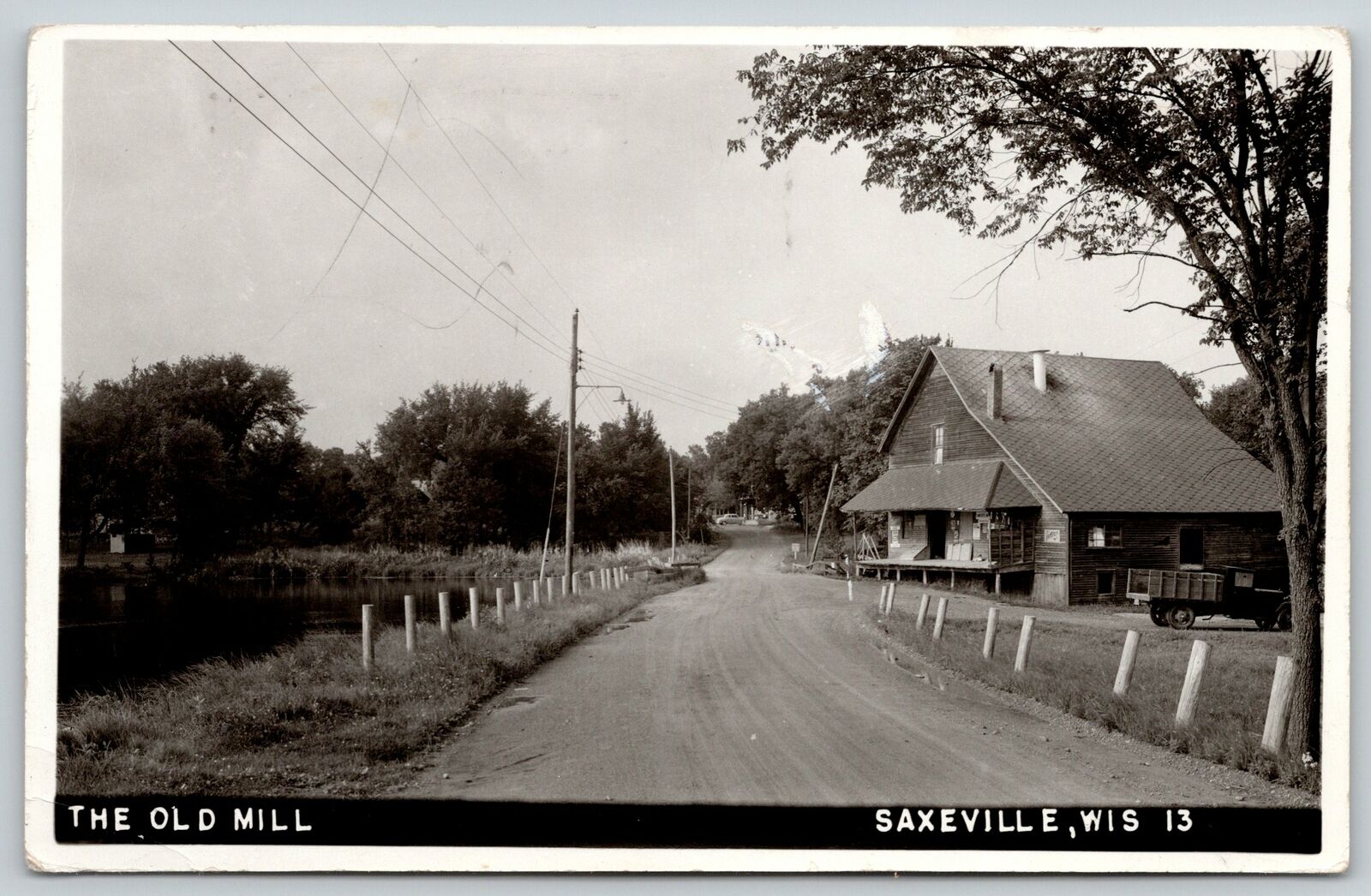 Saxeville Wisconsin1940s Crate Bed Pickup TruckOld Mill StoreGravel RoadRPPC United States