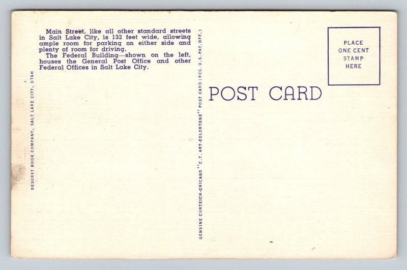 Main Street   Salt Lake City   Utah  Postcard