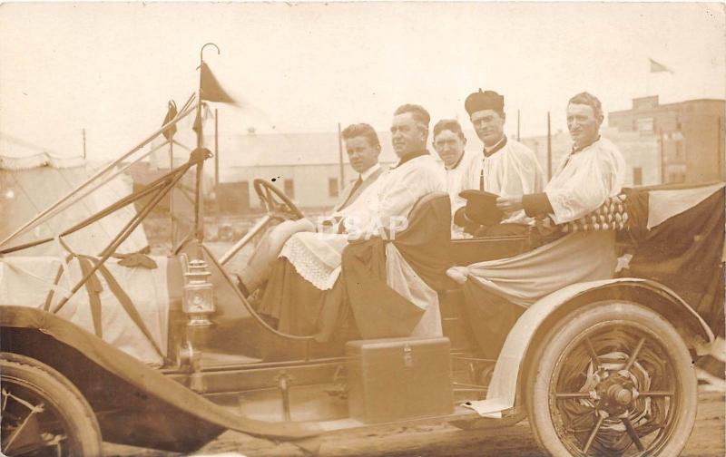 A20/ Automobile Real Photo RPPC Postcard c1910 Parade Priest Church Religiuos 3 