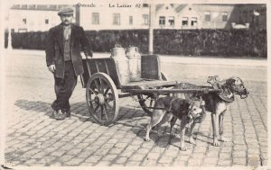 Belgium Le Laitiere Ostende Flemish Milk Seller Dog Cart RPPC postcard B914