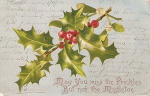 Holly branch  Old vintage English Greetings postcard