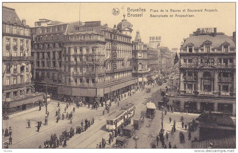 Place De La Bourse Et Boulevard Anspach, Bruxelles, Belgium, 1900-1910s