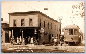 K11/ Beach City Ohio Postcard c1910 Trolley Oberlin's Railway Depot 48