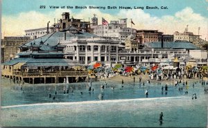 Postcard View of the Beach Showing Bath House in Long Beach, California