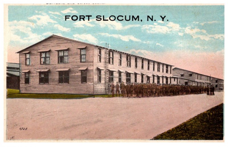 WW 1  New York Fort Slocum  Barracks and Street Scene