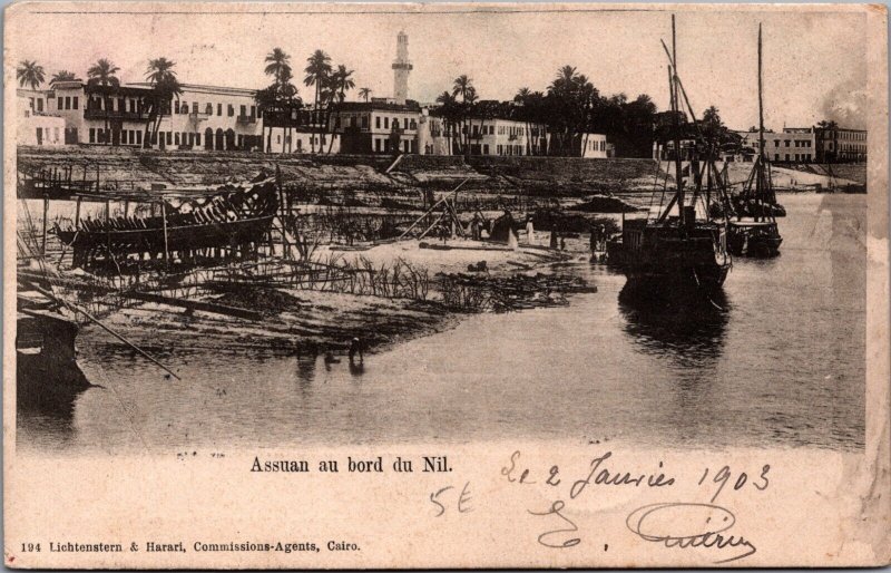 Egypt Assuan Au Bord Du Nil, Nile River Vintage Postcard C129