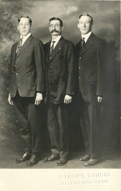 Postcard RPPC C-1908 Washington Bellingham 3 well dressed men Steen's WA24-963