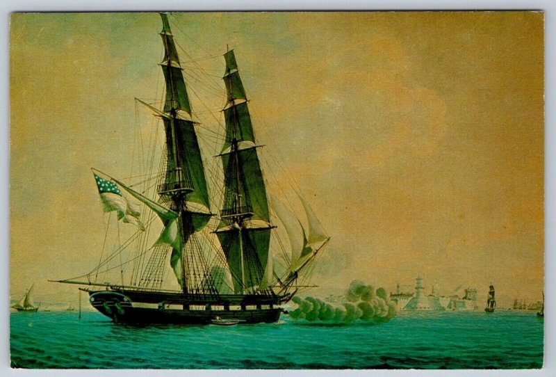 Grand Turk Firing Guns, Salem Brig, Art Postcard, Watercolor By Antoine Roux Sr.