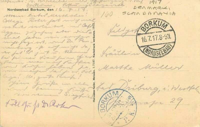 Denmark Scandinavia 1917 Nordseebad Borkum Strandstrasse Postcard 21-10529