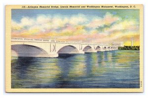 Postcard Arlington Memorial Bridge Lincoln Memorial Washington Monument D. C.