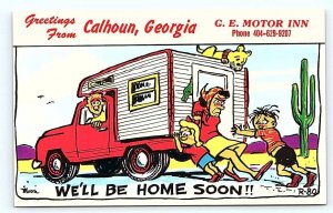 Greetings From CALHOUN, GA Georgia ~ c1960s G.E.MOTOR INN Camper COMIC  Postcard