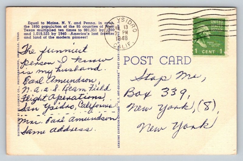 1948  Cowboy Lassoing Hobo   West Texas  Comic Humor   Postcard