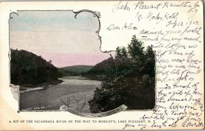 Sacandaga River Near Morley Hotel, Lake Pleasant NY UDB Vintage Postcard S05