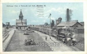 RR and Park, Mendota, IL USA Train Railroad Station Depot 1940 very light cre...