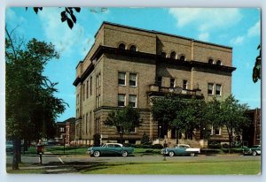 Gary Indiana IN Postcard Masonic Temple Building Classic Cars Trees Street 1960