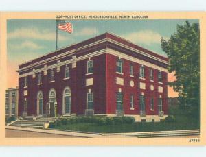 Unused Linen POST OFFICE Hendersonville - Near Asheville North Carolina NC d8699